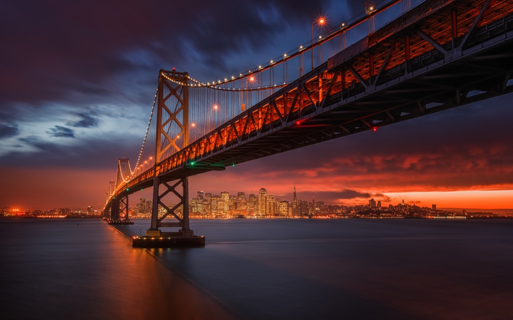 Bay Bridge at Night by Toby Harriman — canvas wall art