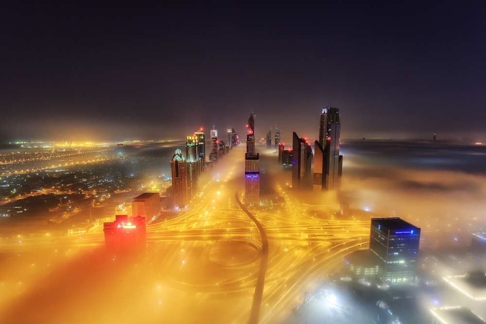 City Fog Glow by Mohammad Rustam — canvas wall art