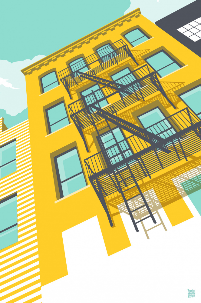Yellow Building Fire Escape by Remko Heemskerk — canvas wall art