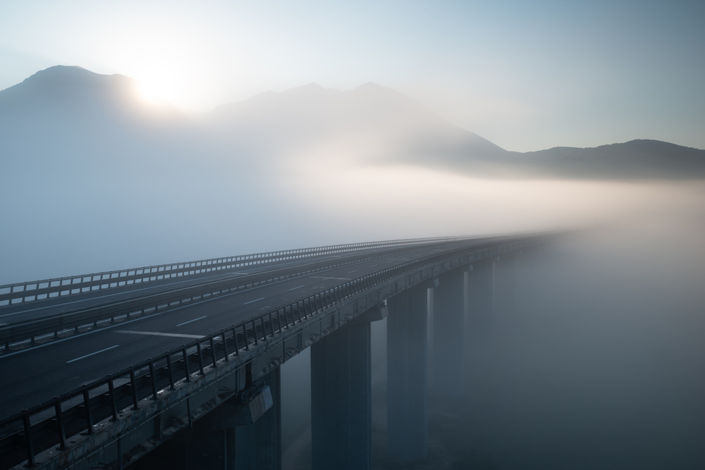 Misty Mountain Bridge by Riccardo Lucidi — canvas wall art
