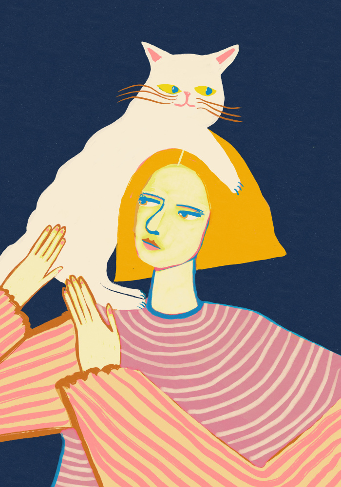 Woman and Shoulder Cat by Sharyn Bursic — canvas wall art