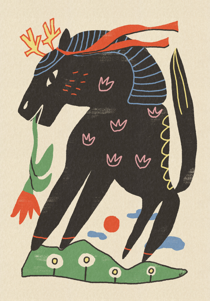 Mythical Horse with Flower by Raipa Studio — canvas wall art