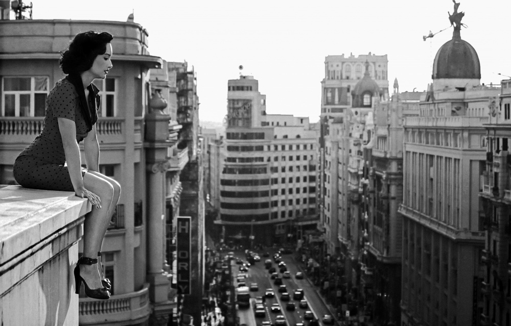 Elegant Woman City Rooftop by Alejandro Marcos — canvas wall art