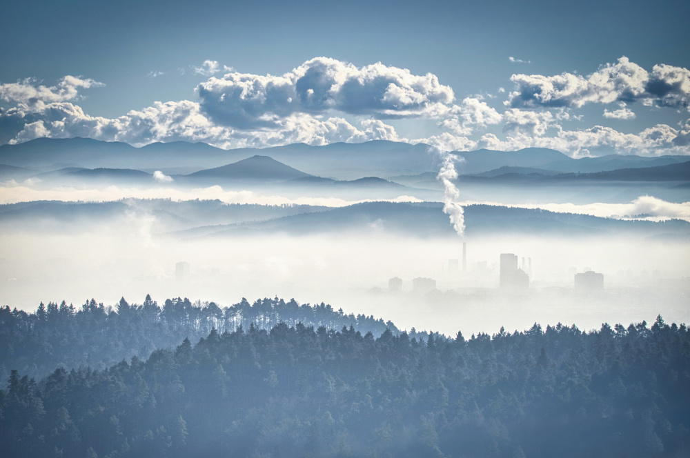 Misty Mountain City by Boštjan Hribar — canvas wall art