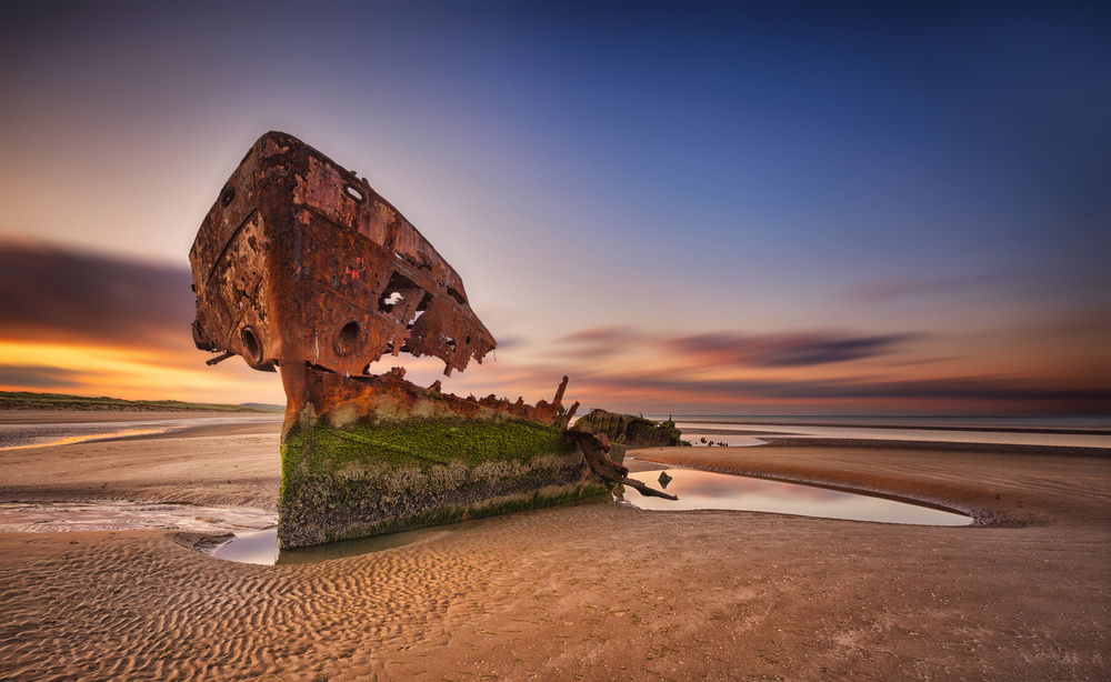 Coastal Shipwreck Sunset by Peter Krocka — canvas wall art