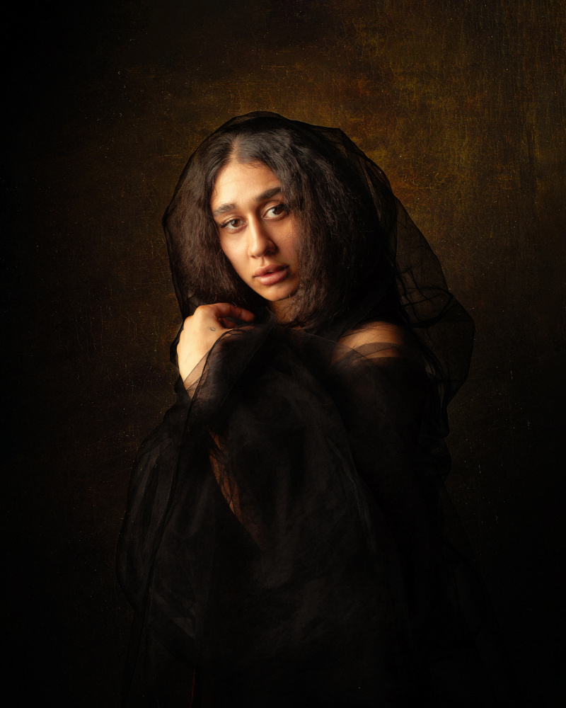 Pensive Veiled Woman by Mehdi Mokhtari — canvas wall art
