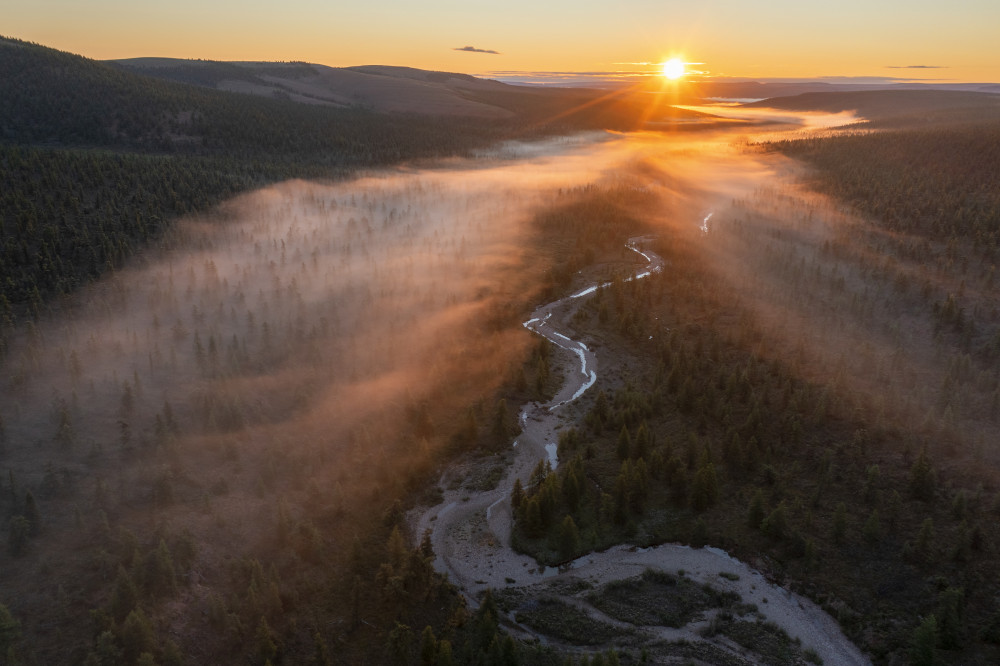 Misty River Sunrise by Alexey Kharitonov — canvas wall art