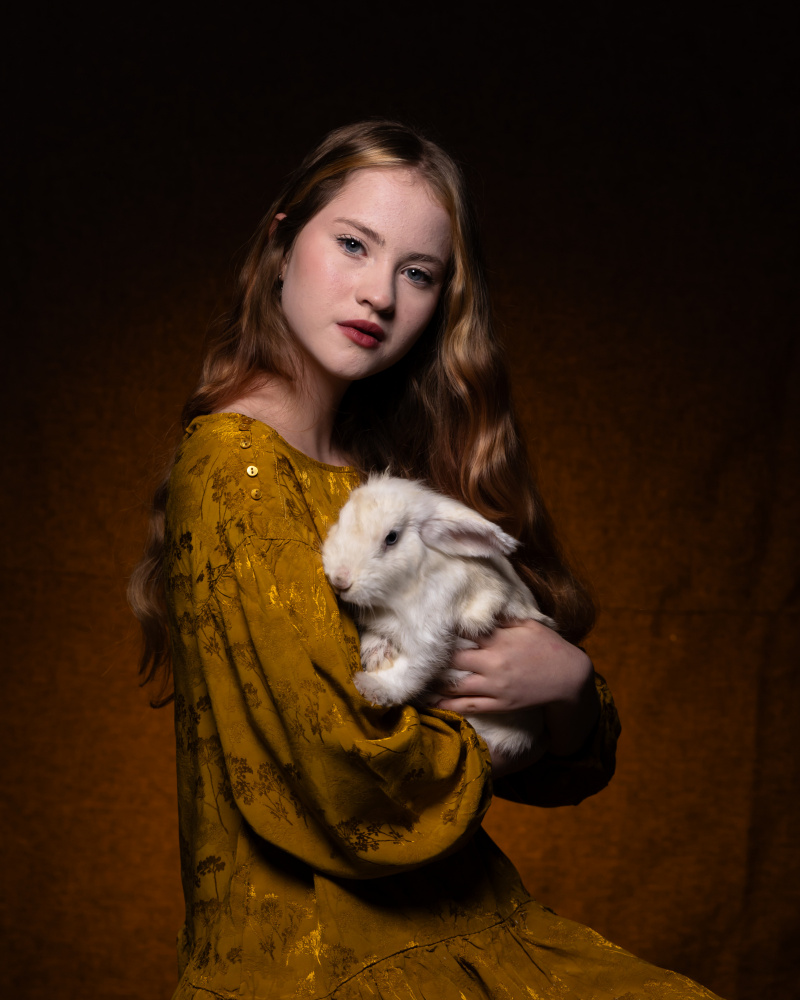 Golden Girl and Rabbit by Gila Koller — canvas wall art