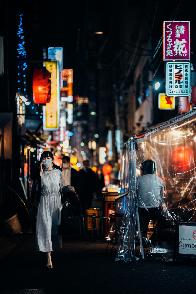 Vibrant Japanese Night Street by Yuzo Fujii — canvas wall art