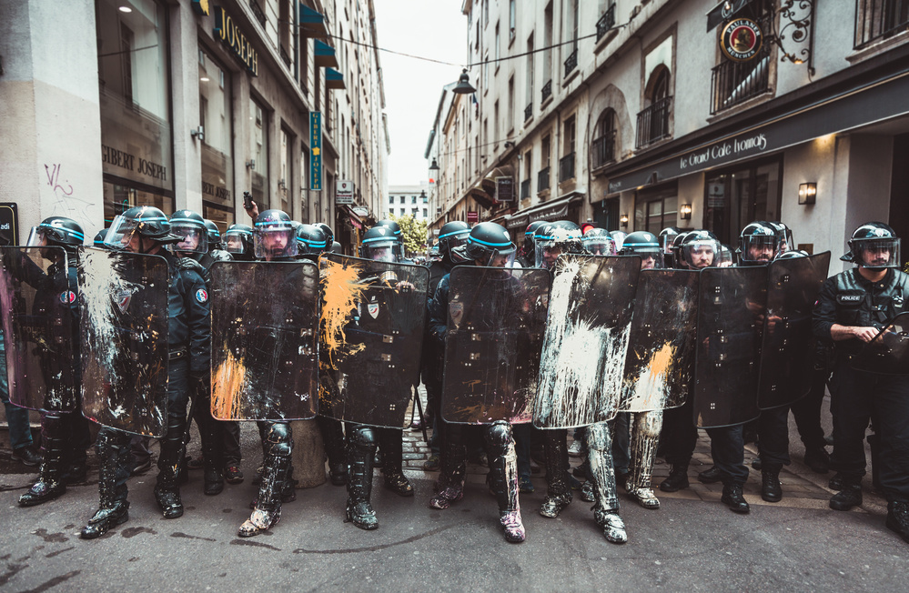 Painted Riot Police by Ronan Siri — canvas wall art