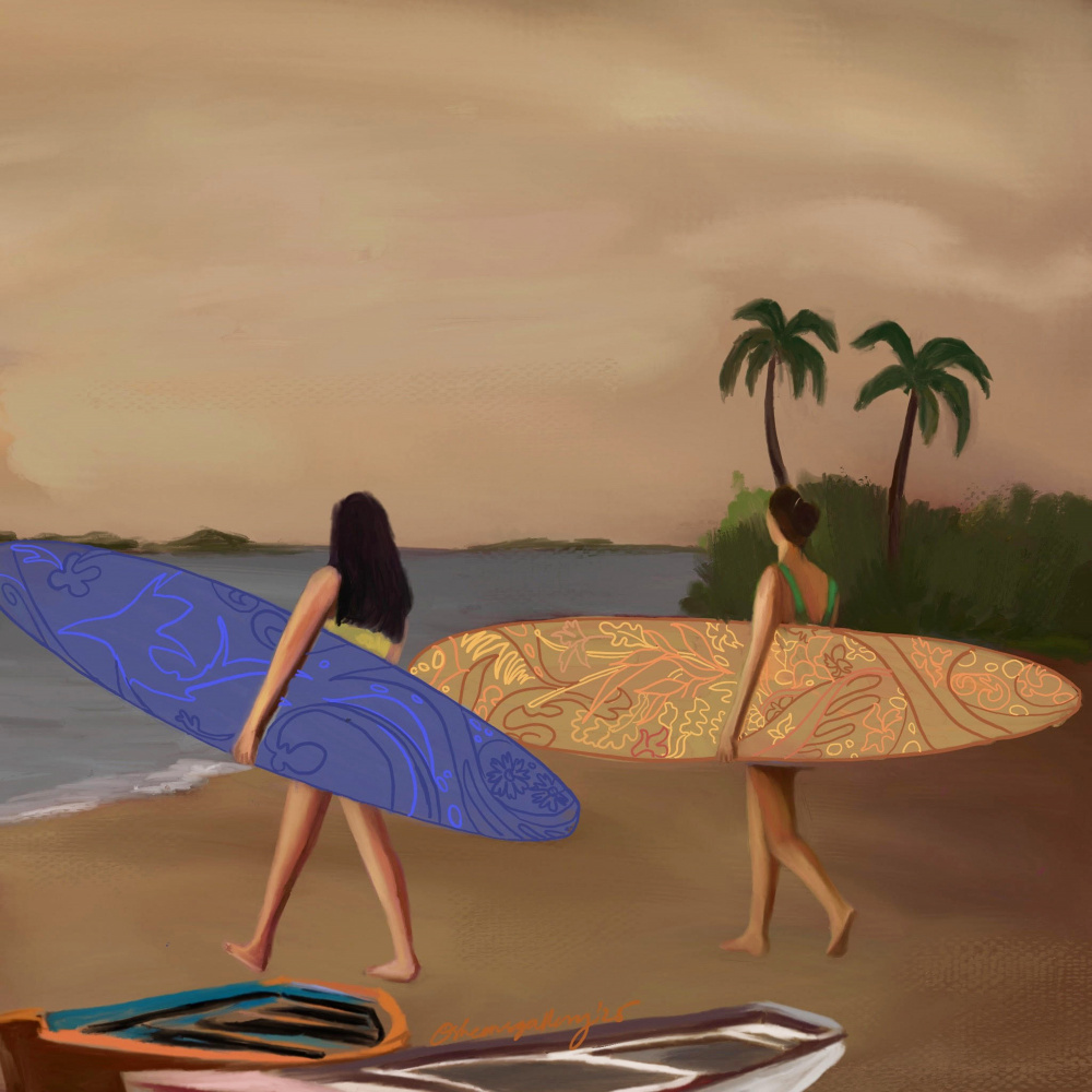 Tropical Surf Sunset by Osheensgallery — canvas wall art