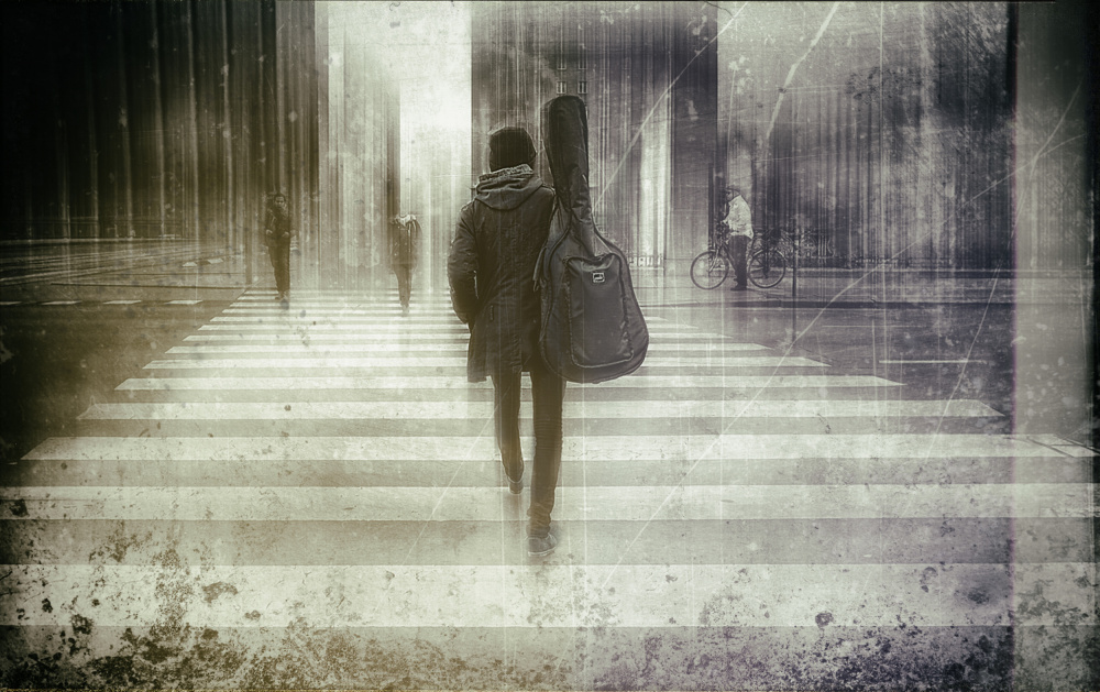 Urban Musician's Journey by Georges Friant — canvas wall art