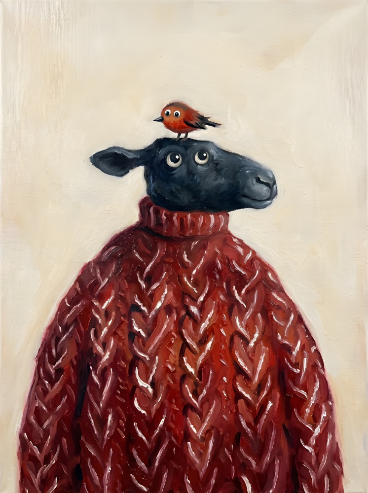 Cozy Sheep And Bird by HUGO — canvas wall art