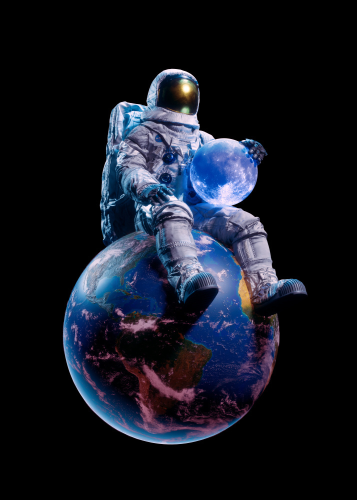 Astronaut Holding Blue Moon by Nicebleed — canvas wall art