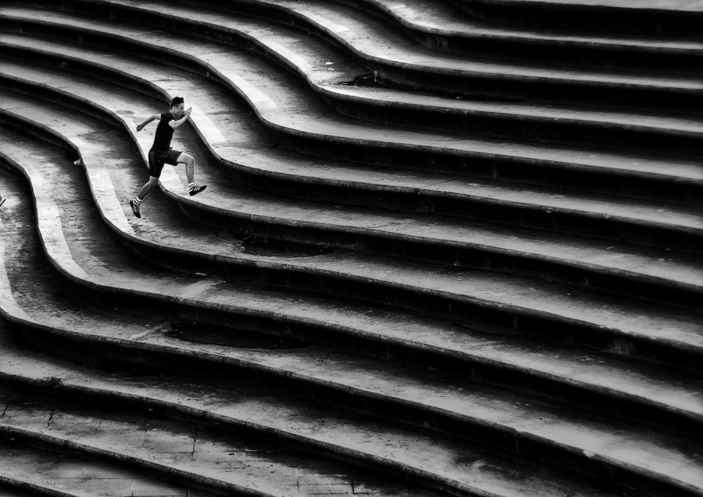 Running Curved Stairs by Timur Türkmen — canvas wall art