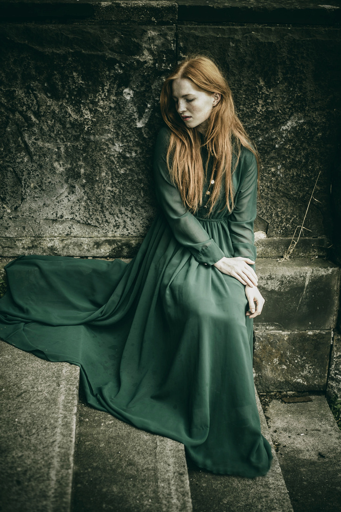 Moody Redhead on Stone Steps by Barbora Biňovcová — canvas wall art