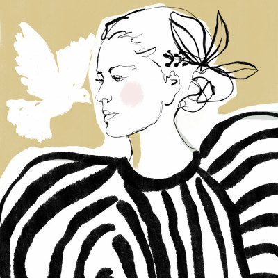 Woman Profile with a Zebra Stripe Pattern