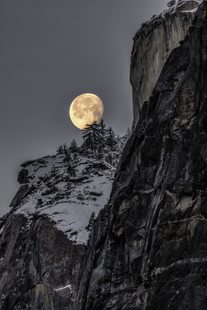 Snowy Mountain Moonrise by Jenny Qiu — canvas wall art