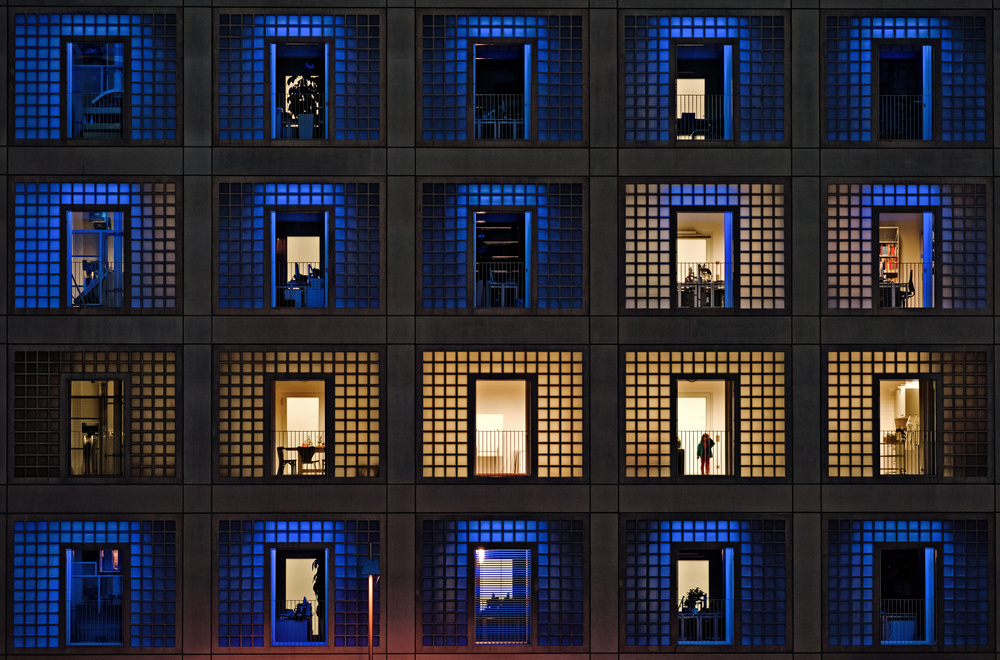 Illuminated City Windows by Jürgen Hartlieb — canvas wall art