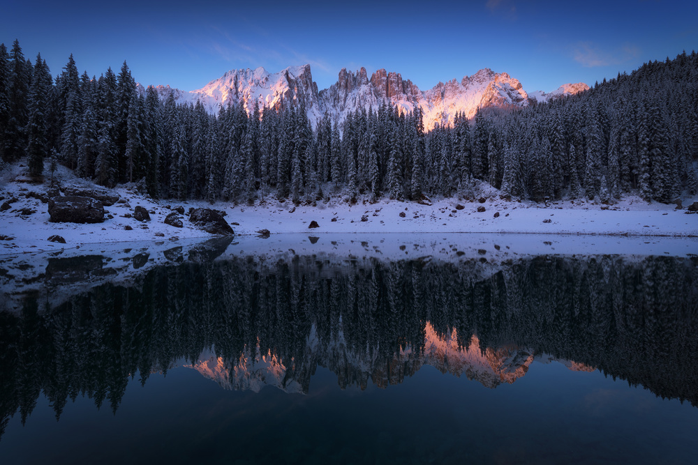 Snowy Mountain Reflection by Juan Pablo de Miguel — canvas wall art