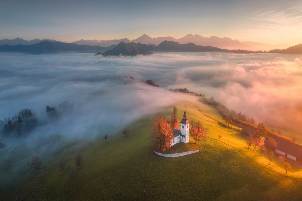 Misty Hilltop Church by Frans van der Boom — canvas wall art