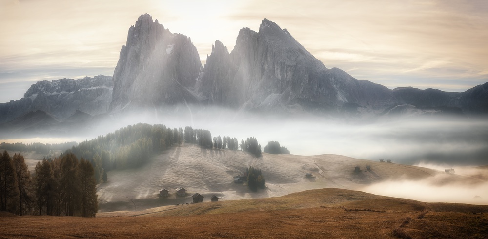 Sunlit Mountain Mist by Stan Huang — canvas wall art