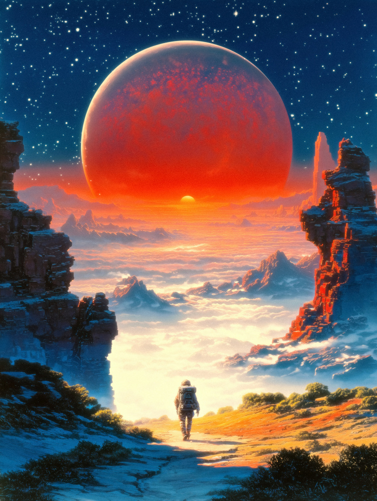 Astronaut's Red Dawn by Taudalpoi — canvas wall art