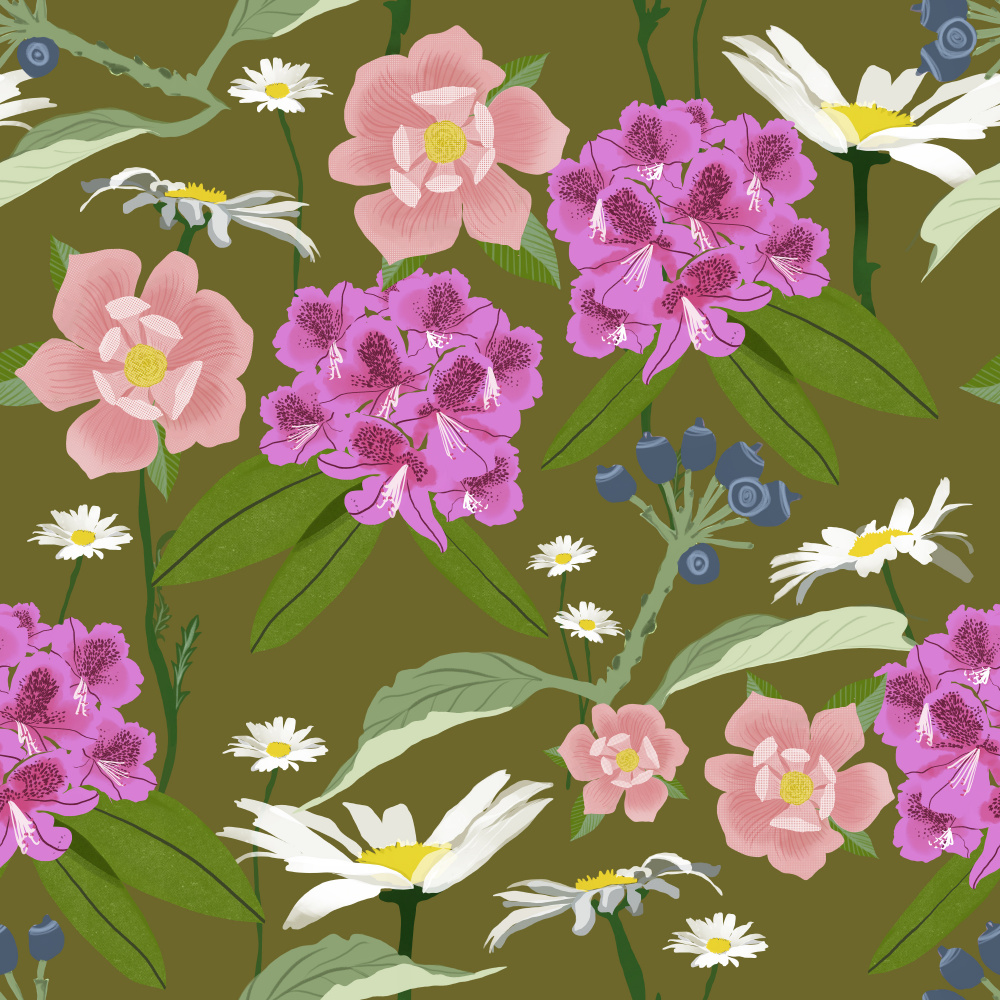 Garden Wildflower Berry Pattern by Charlotte Trudgett — canvas wall art