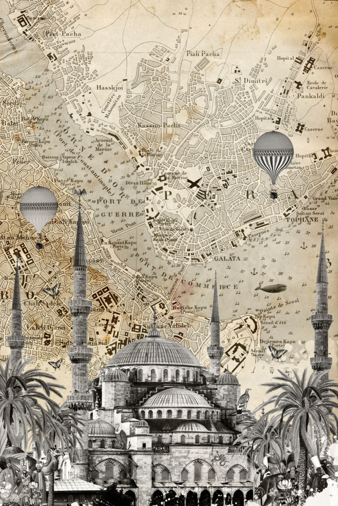 Historic Istanbul Map Journey by Simon Goggin — canvas wall art