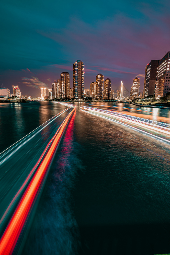 Urban River Light Trails by R Suguri — canvas wall art