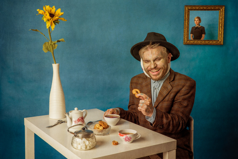 Quirky Man's Tea Time by Photographer — canvas wall art