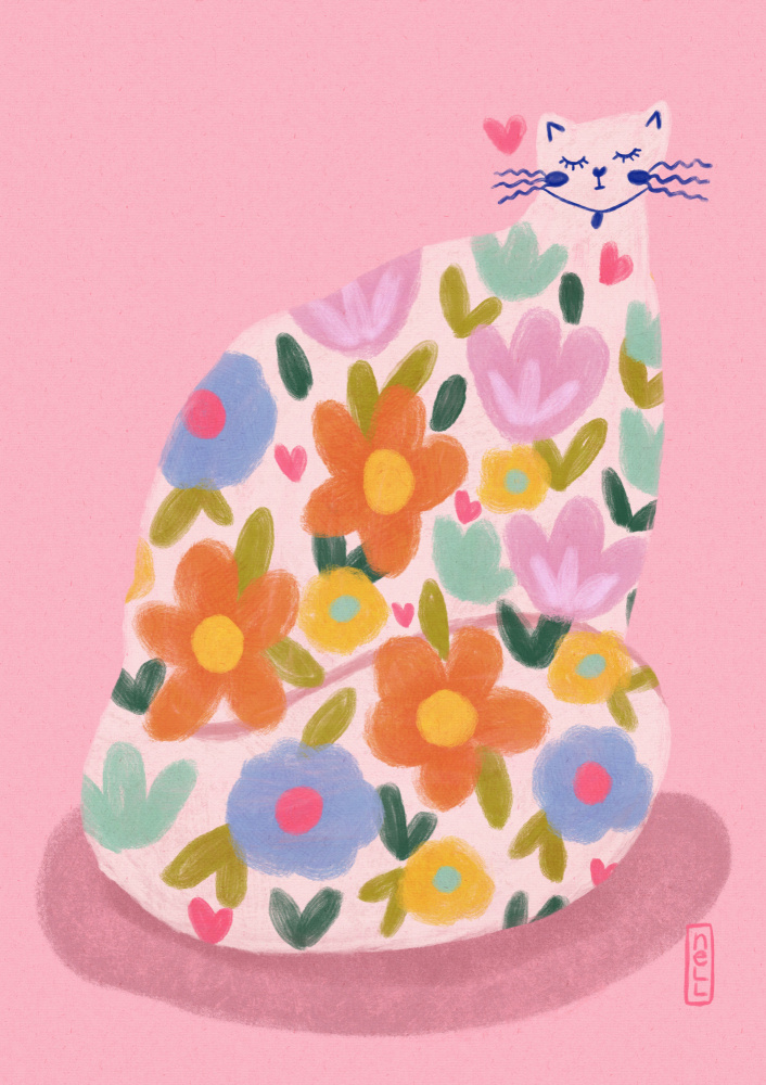Whimsical Flower Cat by Dirkie Nell — canvas wall art