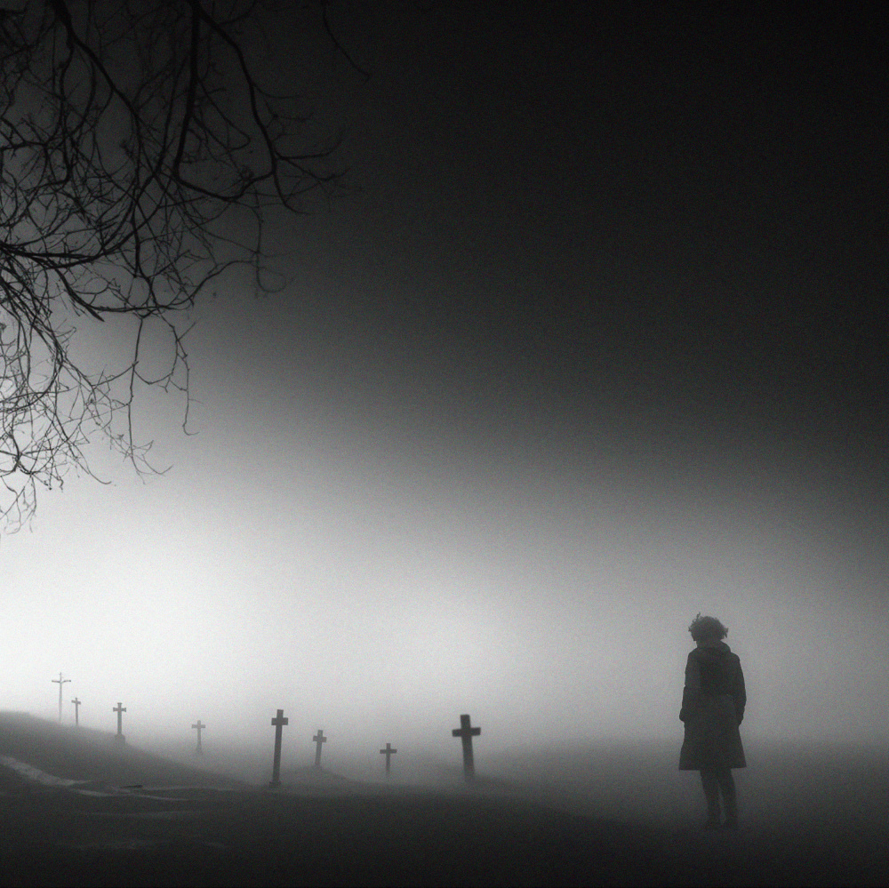 Woman In Foggy Cemetery by Parole Kim — canvas wall art