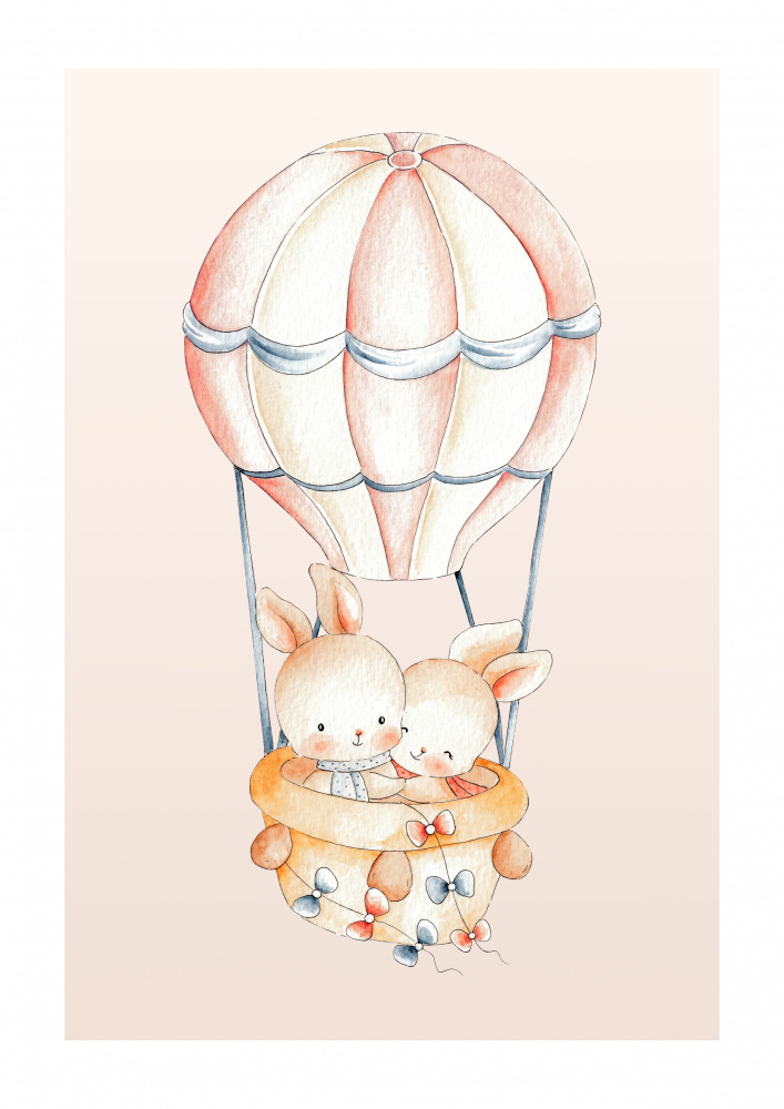 Bunnies In Hot Air Balloon by Saskia Michele — canvas wall art