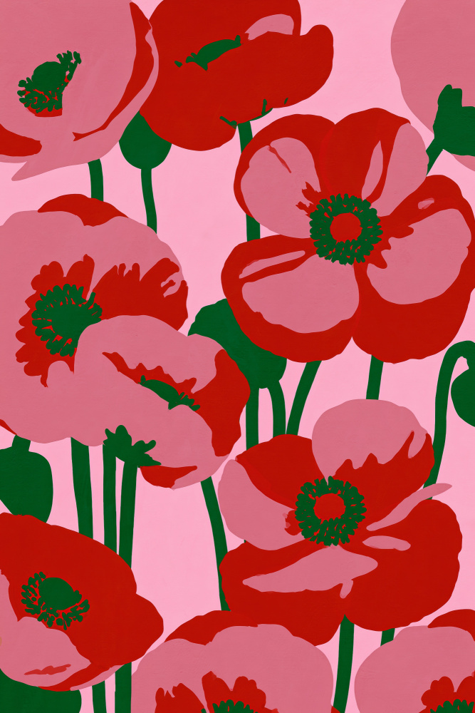 Modern Pink Poppies by Treechild — canvas wall art