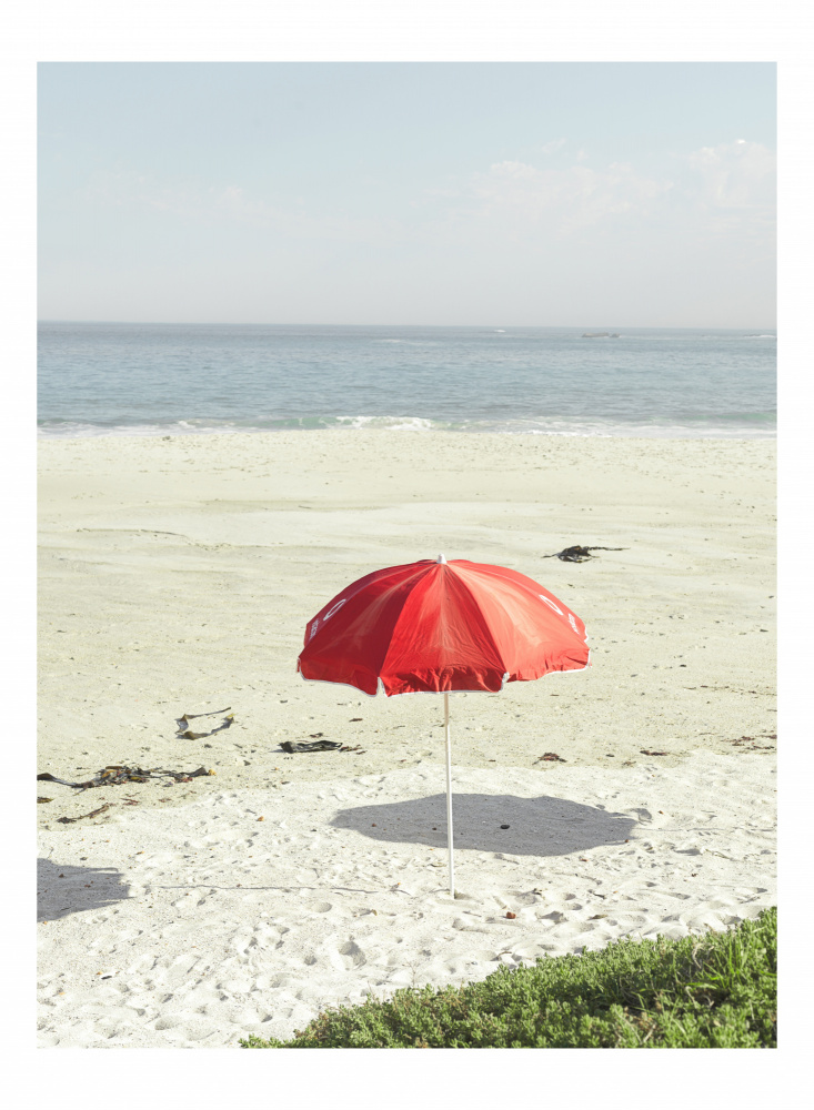 Red Umbrella Beach Day by Thabiet Kamaldien — canvas wall art