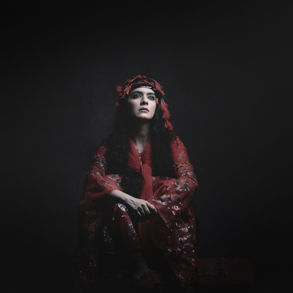 Mysterious Woman Deep Red by Moein Hasheminasab — canvas wall art