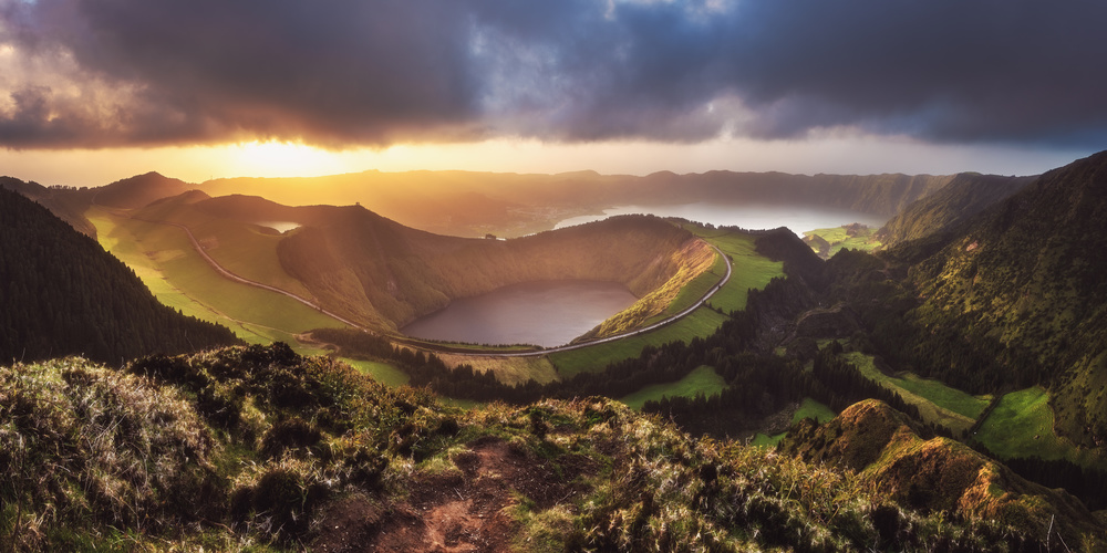 Sunset Crater Lake View by Jean Claude Castor — canvas wall art