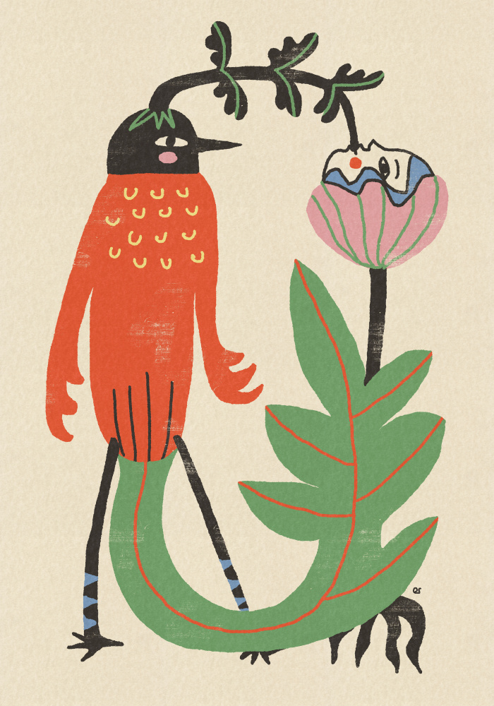 Whimsical Bird and Flower by Raipa Studio — canvas wall art
