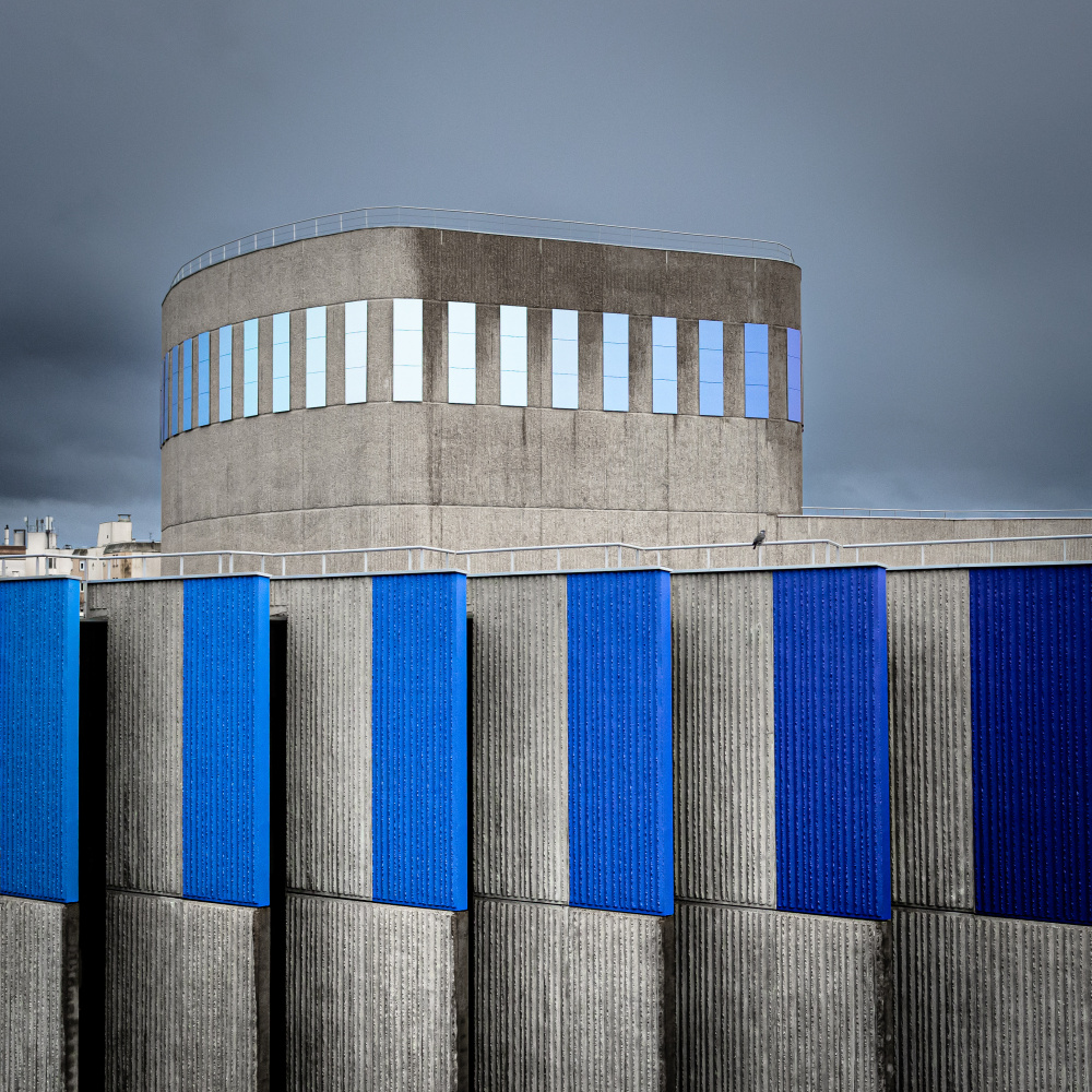 Geometric Blue Building by Hervé Loire — canvas wall art