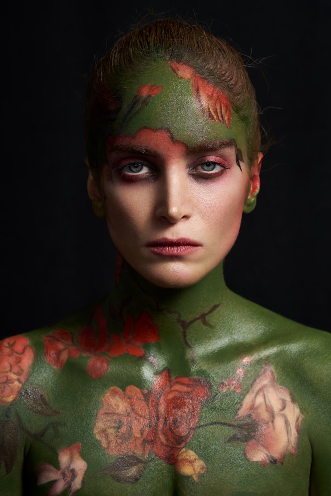 Green Floral Body Art by Peyman Naderi — canvas wall art