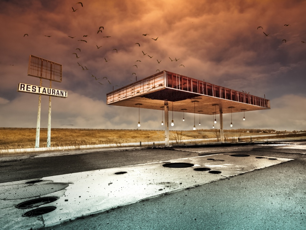 Abandoned Restaurant Sky by David Senechal Photographie (polydactyle) — canvas wall art