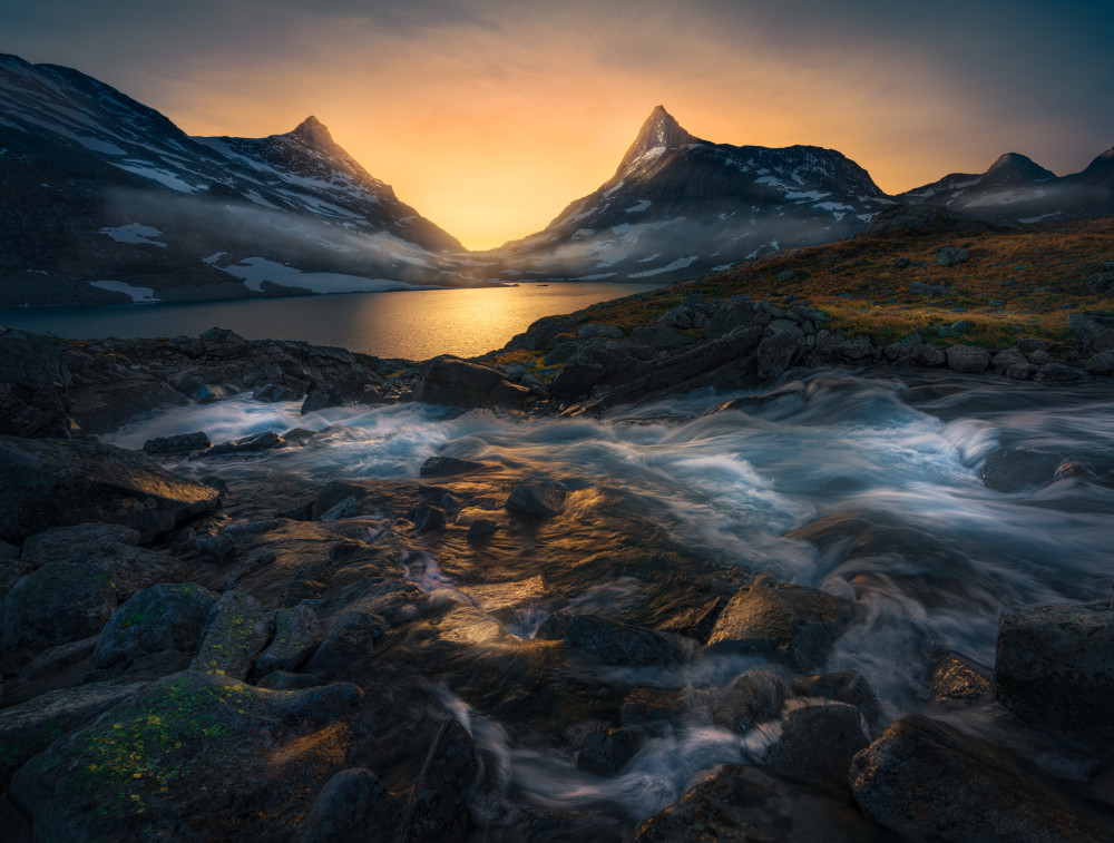 Golden River Mountains by Ole Henrik Skjelstad — canvas wall art