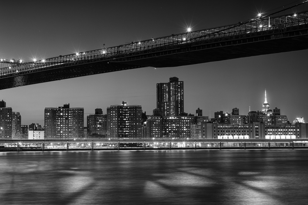 Iconic Brooklyn Bridge Night by Benjamine Hullot Scalvenzi — canvas wall art
