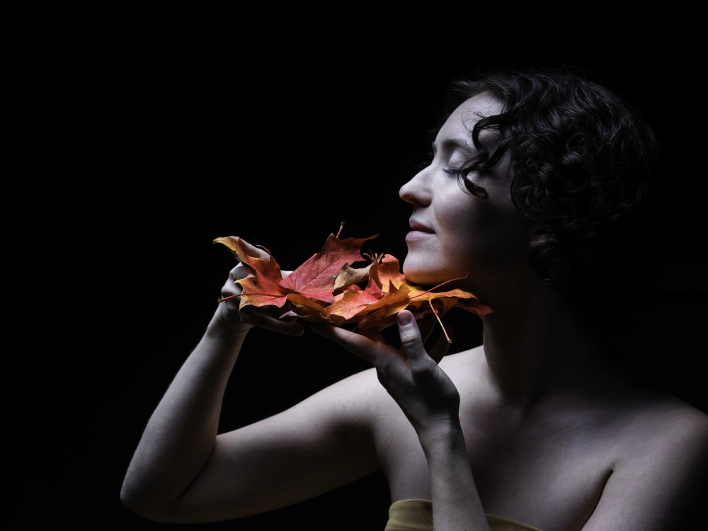 Woman's Autumn Embrace by Sam SDFMedia — canvas wall art
