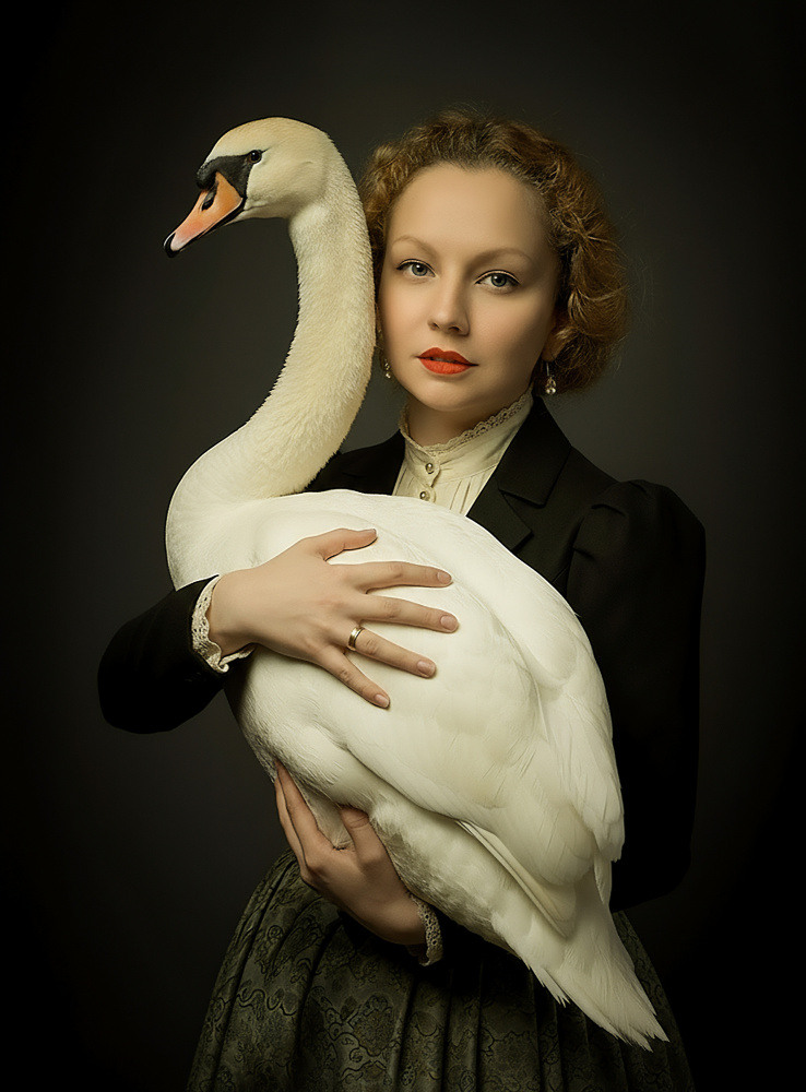 Woman and Swan Portrait by Paul Adrian Chis — canvas wall art