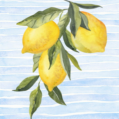 Lemons on Stripes Watercolor