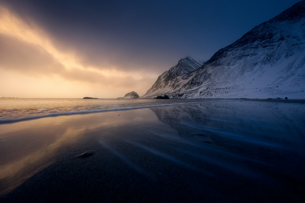Golden Dawn Winter Coast by Marian Kuric QEP — canvas wall art