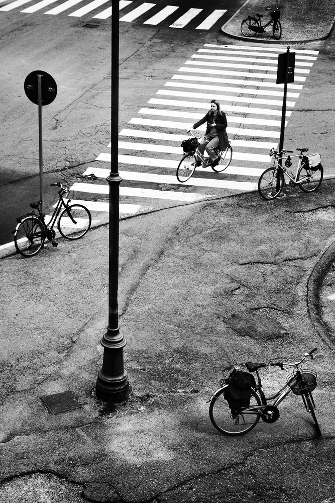 Crosswalk Cyclist by Franco Maffei — canvas wall art