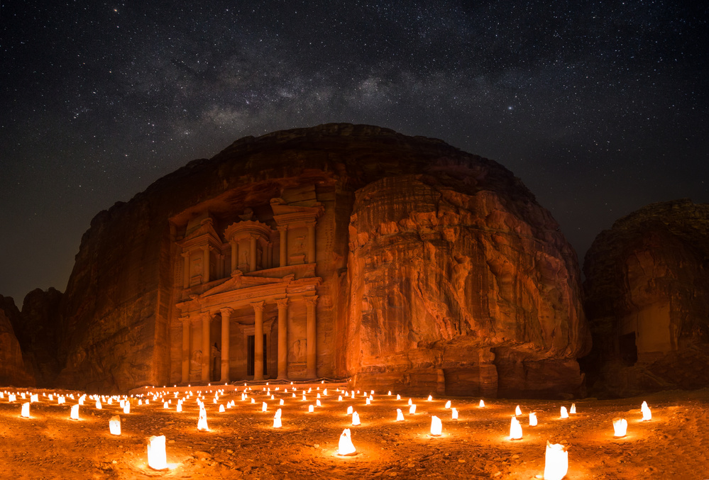 Starry Petra Treasury by Khalid Jamal — canvas wall art